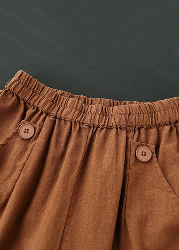 Corduroy Pleated Elastic Waist Side Pockets Pants
