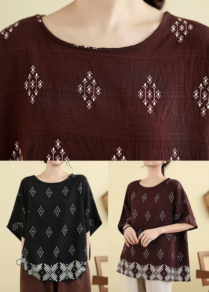 Dark Brown Print T Shirt Short Sleeve