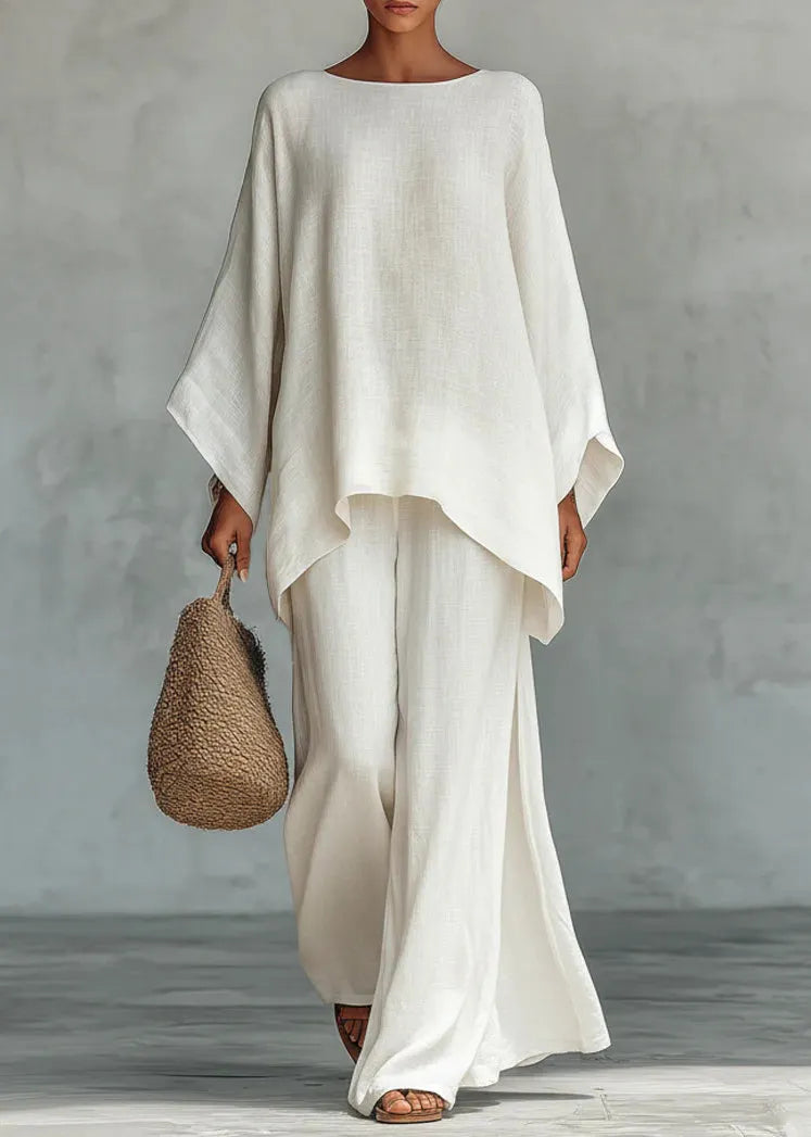 White Oversized Linen Two Piece Set Spring
