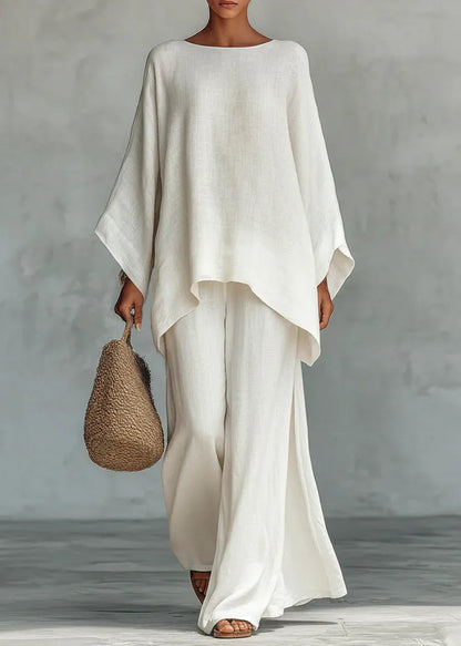 White Oversized Linen Two Piece Set Spring