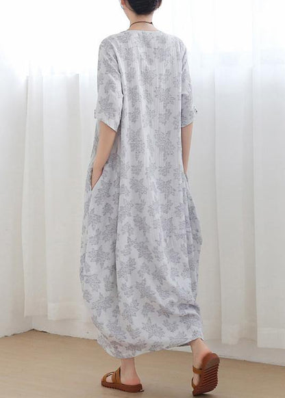 Unique Light Grey Linen Asymmetric Design Dress in Summer