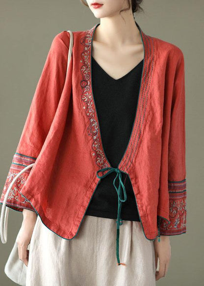 Purple Embroidered Long Sleeve Linen Shirt