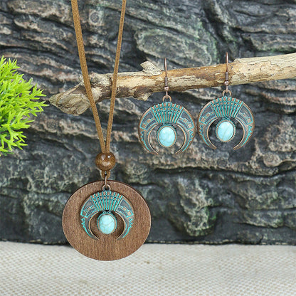 Crescent Inlaid Turquoise Earrings Necklace Set
