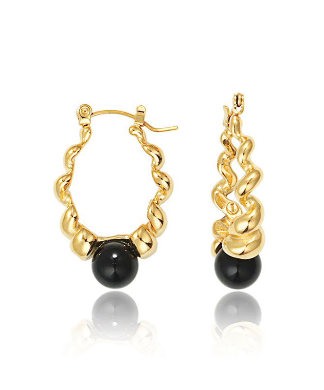 Gold Stainless Steel Overgild Gem Stone Resin Hoop Earrings