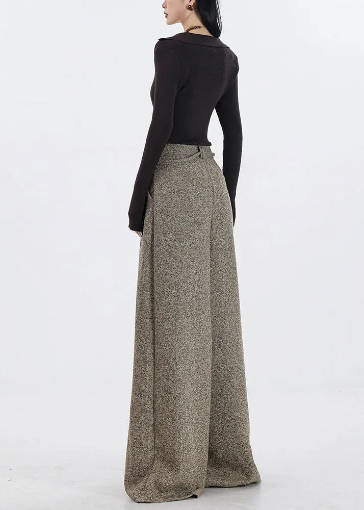 Simple Khaki High Waist Woolen Wide Leg Pants Spring