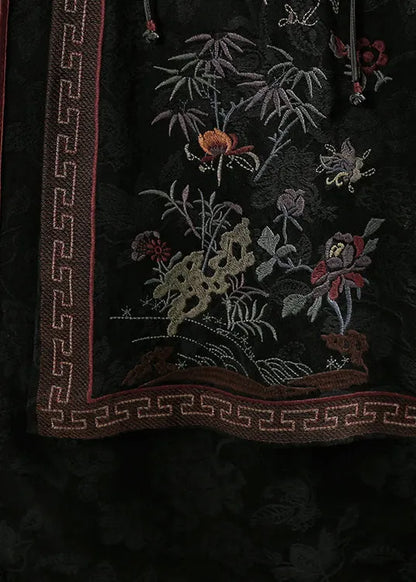 Chinese Style Yellow Edge Tasseled Embroideried Cotton Skirts Fall