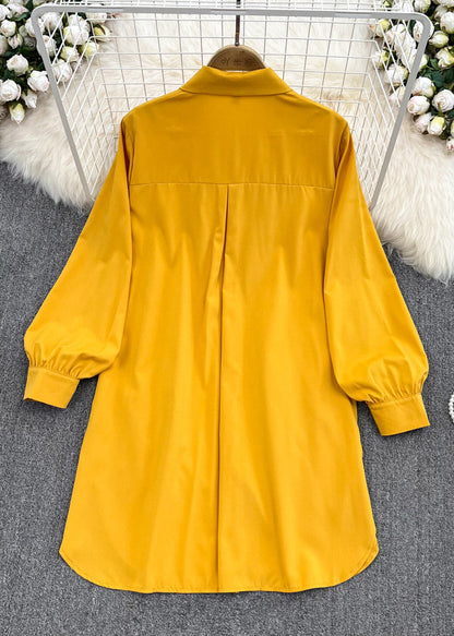 Yellow Peter Pan Collar Patchwork Button Tulle Shirts Long Sleeve