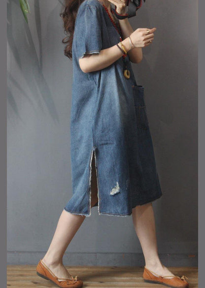 Denim V Neck Side Open Dress Summer