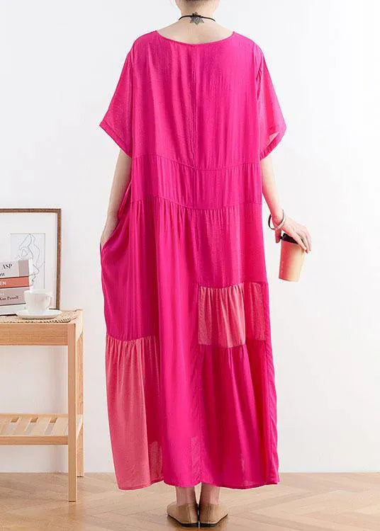 Orange Patchwork Cotton Loose Holiday Dress