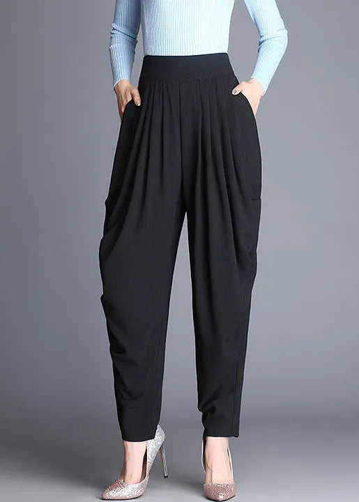 Natural Black Loose Wrinkled Harem Fall Pants