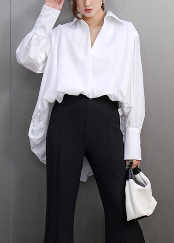 Simple White Peter Pan Collar Low High Design Shirts Spring