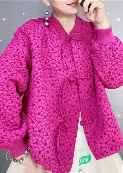 Purple Red Oversized Chinese Button Cotton Coats Fall