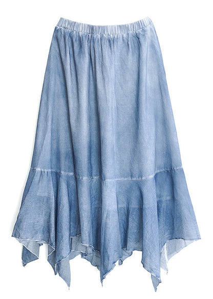 Blue Original Design Patchwork Cotton a Line Skirts Summer