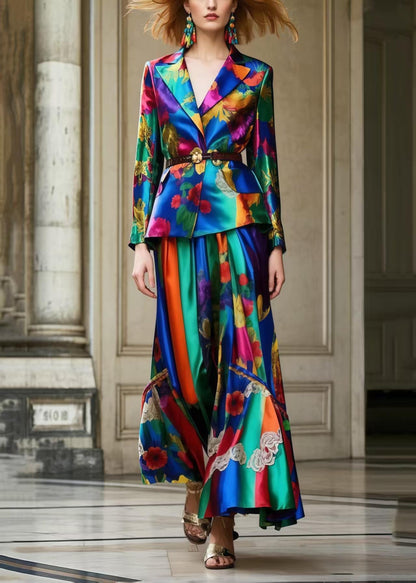 Original Design Tunic Print Silk Two Piece Set Clothing