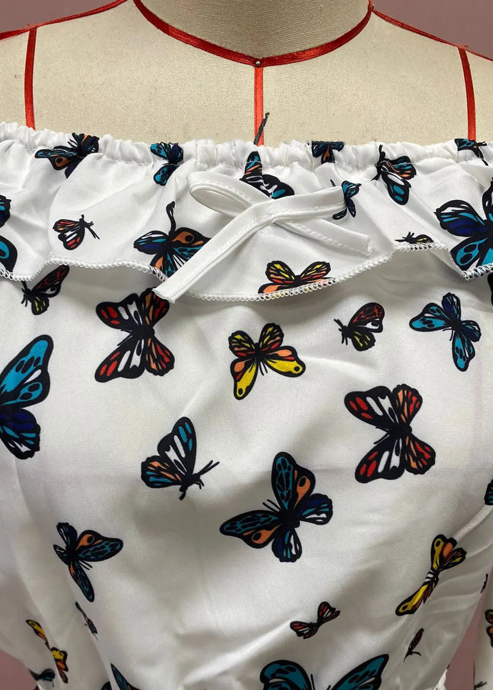 White Butterfly Print Tops and Skirts Cotton Two Pieces Set Spring