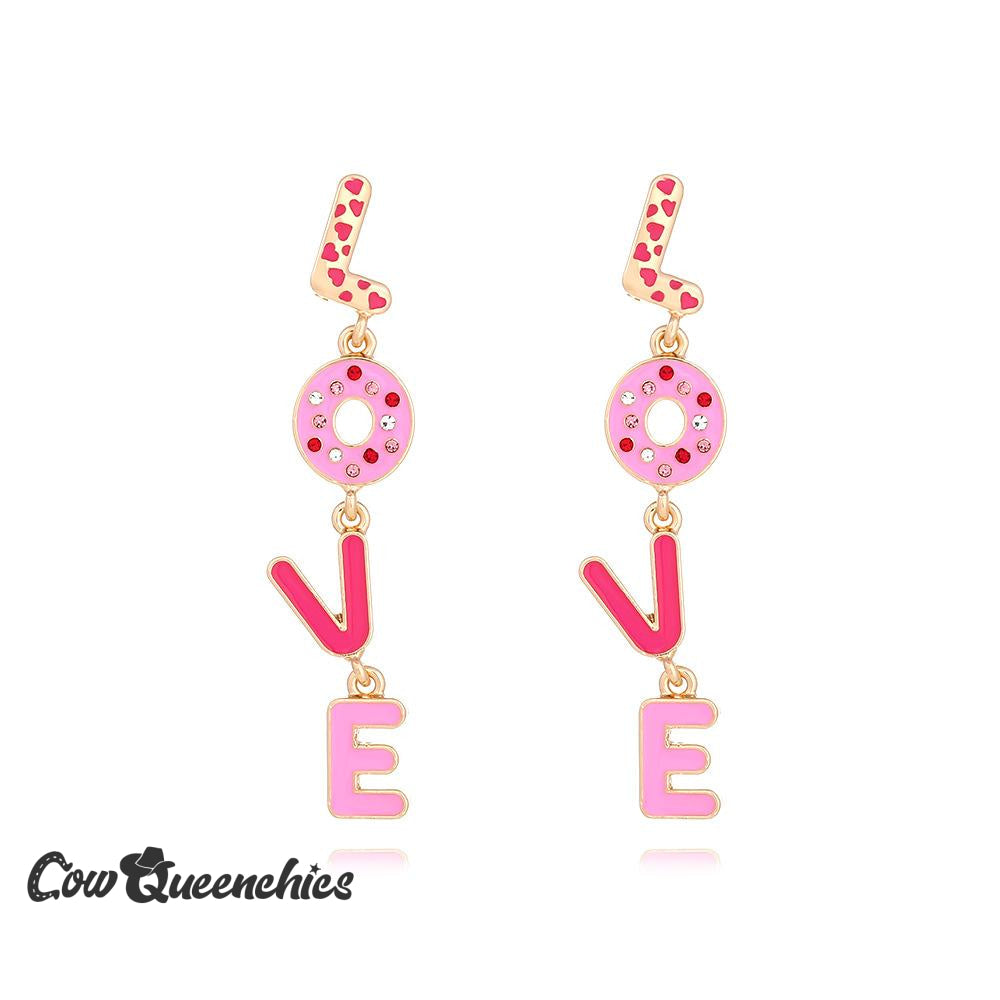 Letter Earrings for Valentine's Day Pink Love
