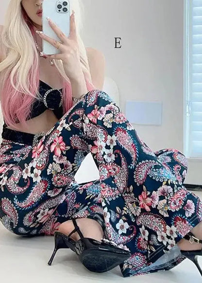 Stylish Slim Fit Print High Waist Flared Trousers Fall