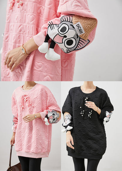 Black Loose Cotton Pullover Tasseled Spring