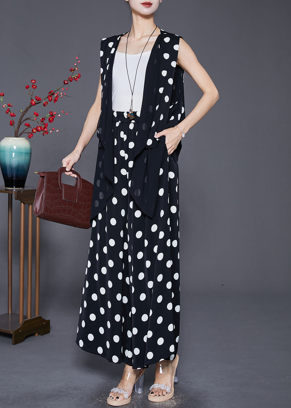 Black Asymmetrical Patchwork Cotton Two Pieces Set Fall