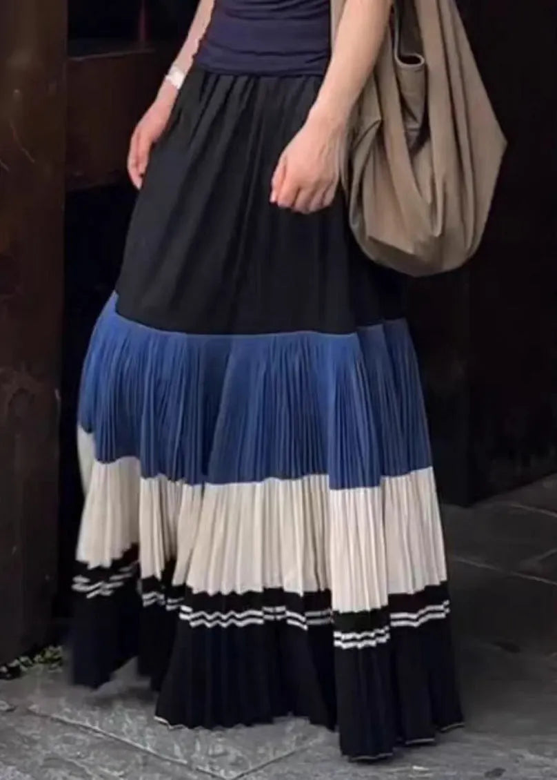 New Wrinkled Patchwork Elastic Waist Cotton Skirts Fall