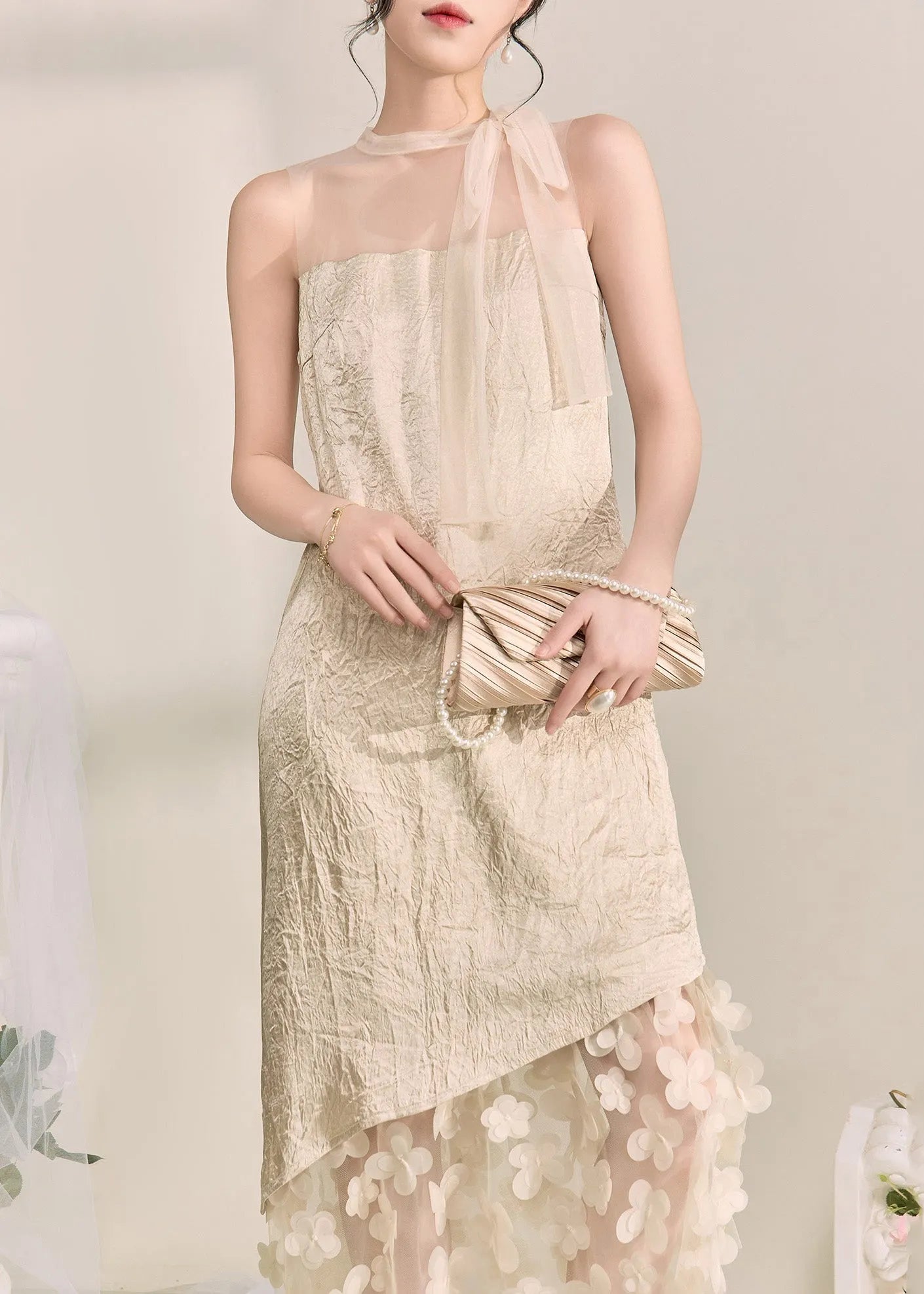 Apricot Tulle Patchwork Vacation Maxi Dresses Summer