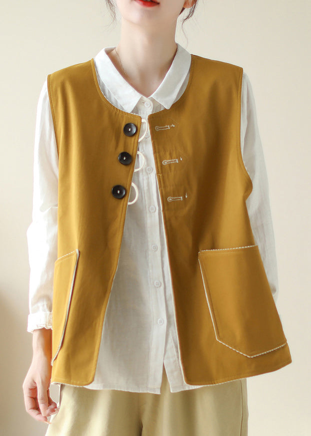 New Yellow Pockets Wear on Both Sides Cotton Waistcoat Sleeveless