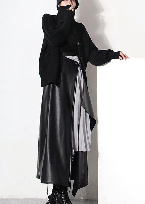 Black Asymmetrical Design Patchwork Skirts Spring