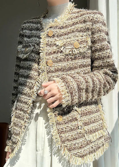 Art Blue Striped Patchwork Button Coat Fall