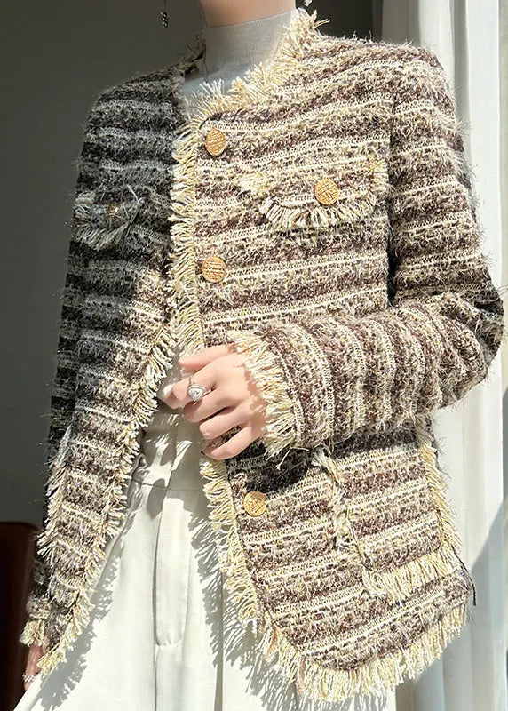 Art Blue Striped Patchwork Button Coat Fall