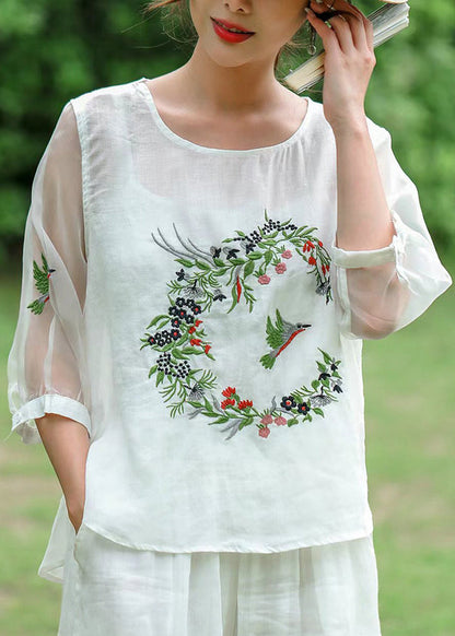 Pink Embroideried Tulle Patchwork T Shirt Half Sleeve