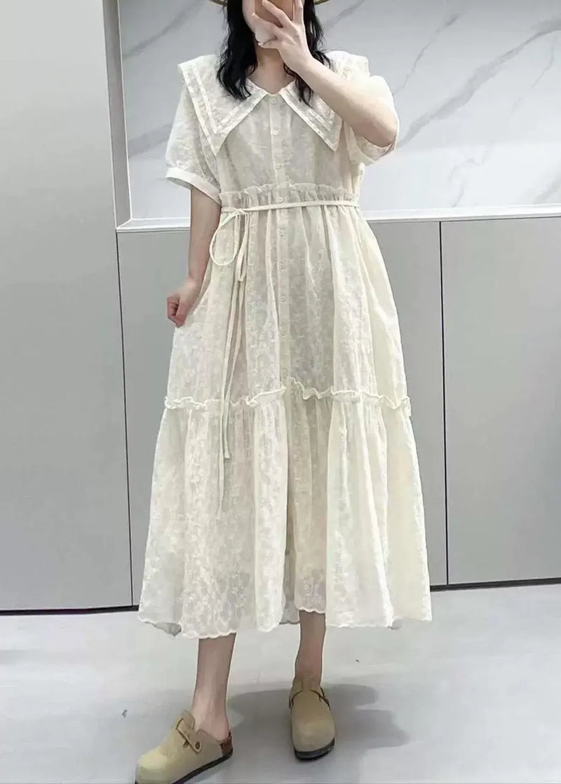 Apricot Ruffled Button Cotton Shirts Dresses Summer