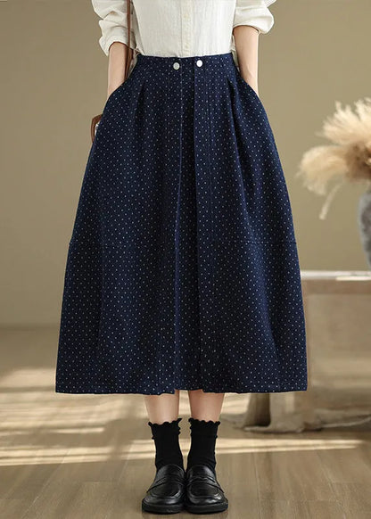 French Black Pockets Elastic Waist Dot a Line Skirts Summer