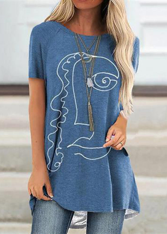 Grey Comfortable Print Short Sleeve Top