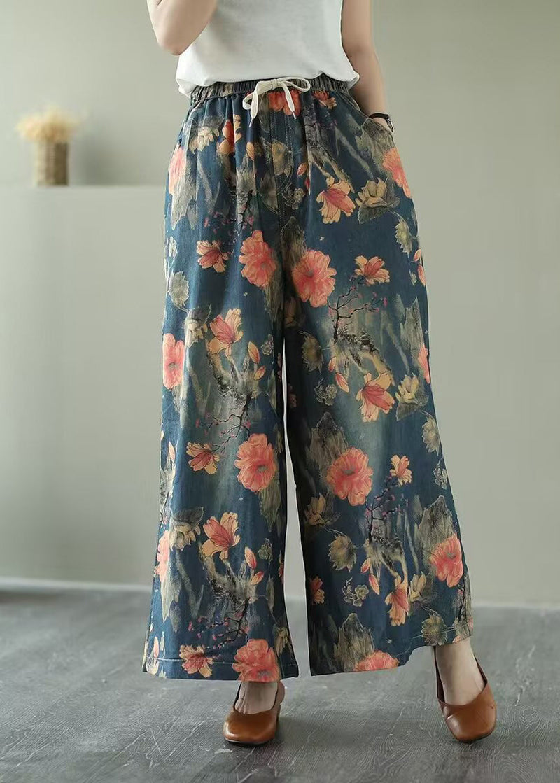 Oversized Print Denim Wide Leg Pants Summer