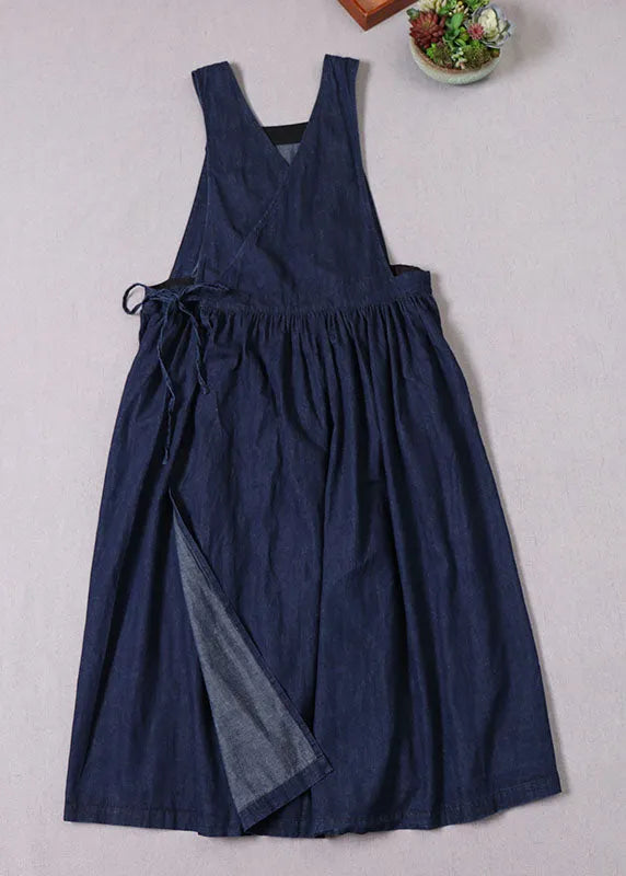 Boutique Blue Cinched Pockets Denim Mini Dresses Spring