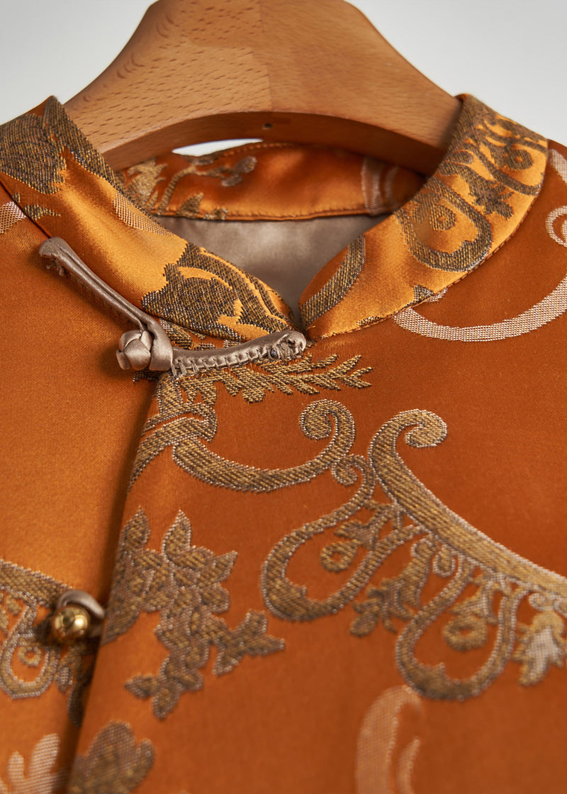 Golden Jacquard Chinese Button Silk Vests Fall