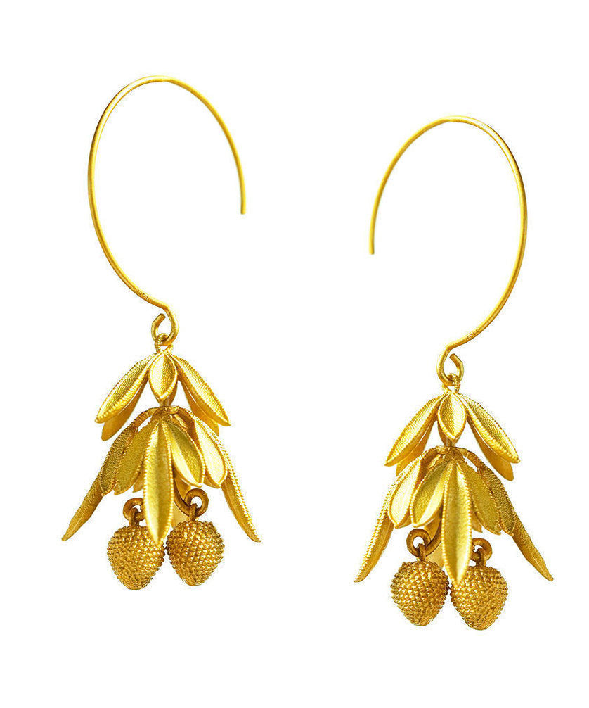 Gold Sterling Silver Ancient Gold Litchi Drop Earrings