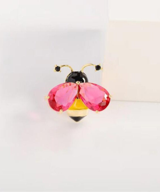 Diy Yellow Alloy Crystal Little Bee Brooches