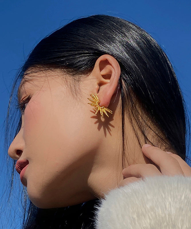 Gold Copper Overgild Sunflower Stud Earrings