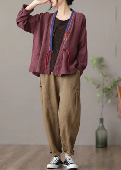 Mulberry Embroideried Patchwork Loose Coat Spring