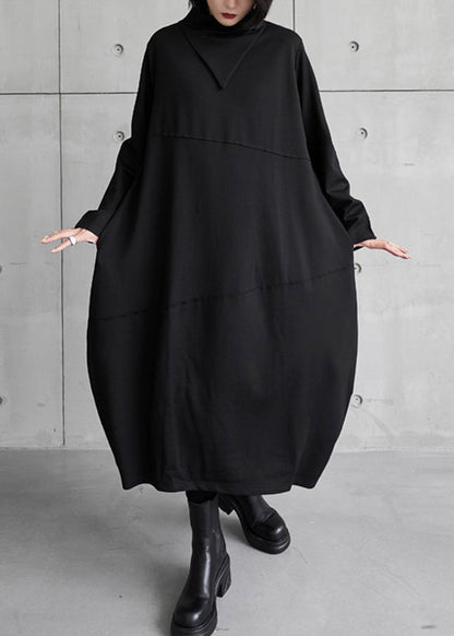 Black Asymmetrical Turtleneck Dress Long Sleeve
