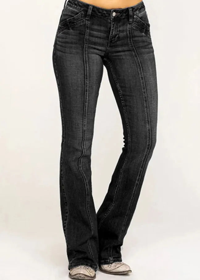 New Denim Blue Button Pockets Flare Bottoms Summer