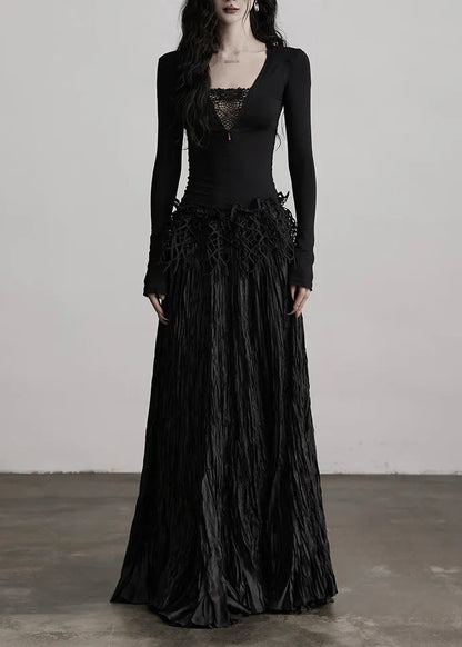 Black Wrinkled Exra Large Hem Evening Skirt Spring