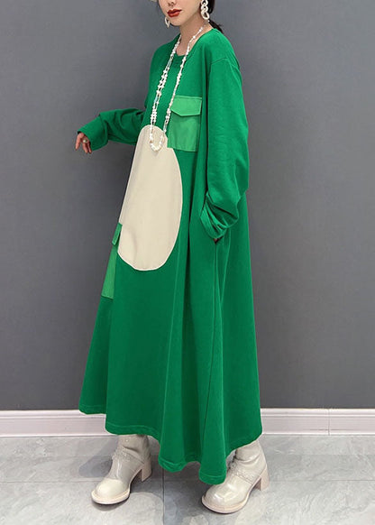 Art Green O Neck Cotton Baggy Dresses Dress Spring