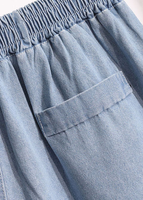 Light Blue Pockets Patchwork Denim Shorts Summer
