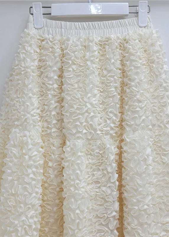 Rose Elastic Waist Ruffled Tulle a Line Skirt Spring