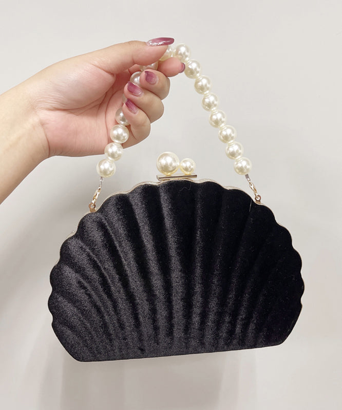 Black Velour Pearl Evening Bag