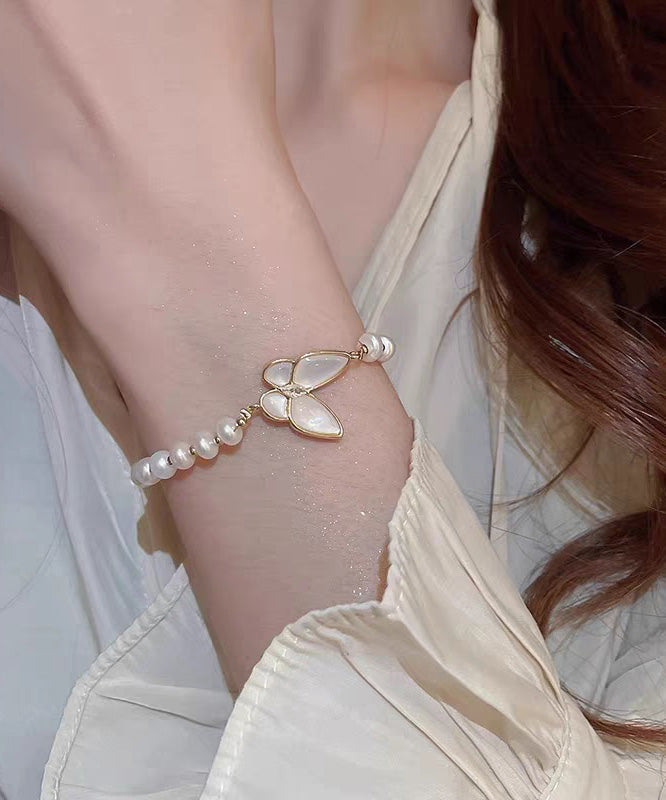 White Copper Alloy Butterfly Pearl Charm Bracelet