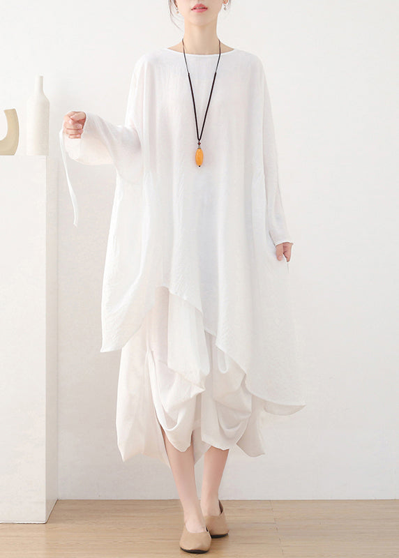 White O-neck Drawstring Cotton Pullover Tops Summer