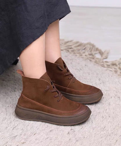 Grey Boots Cowhide Leather Cross Strap Boots